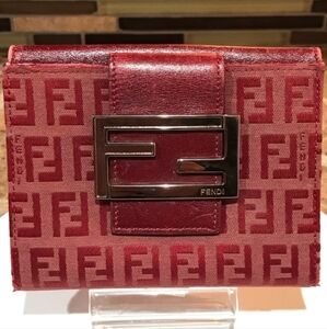Fendi Burgundy Monogram Wallet with Silver Clasp